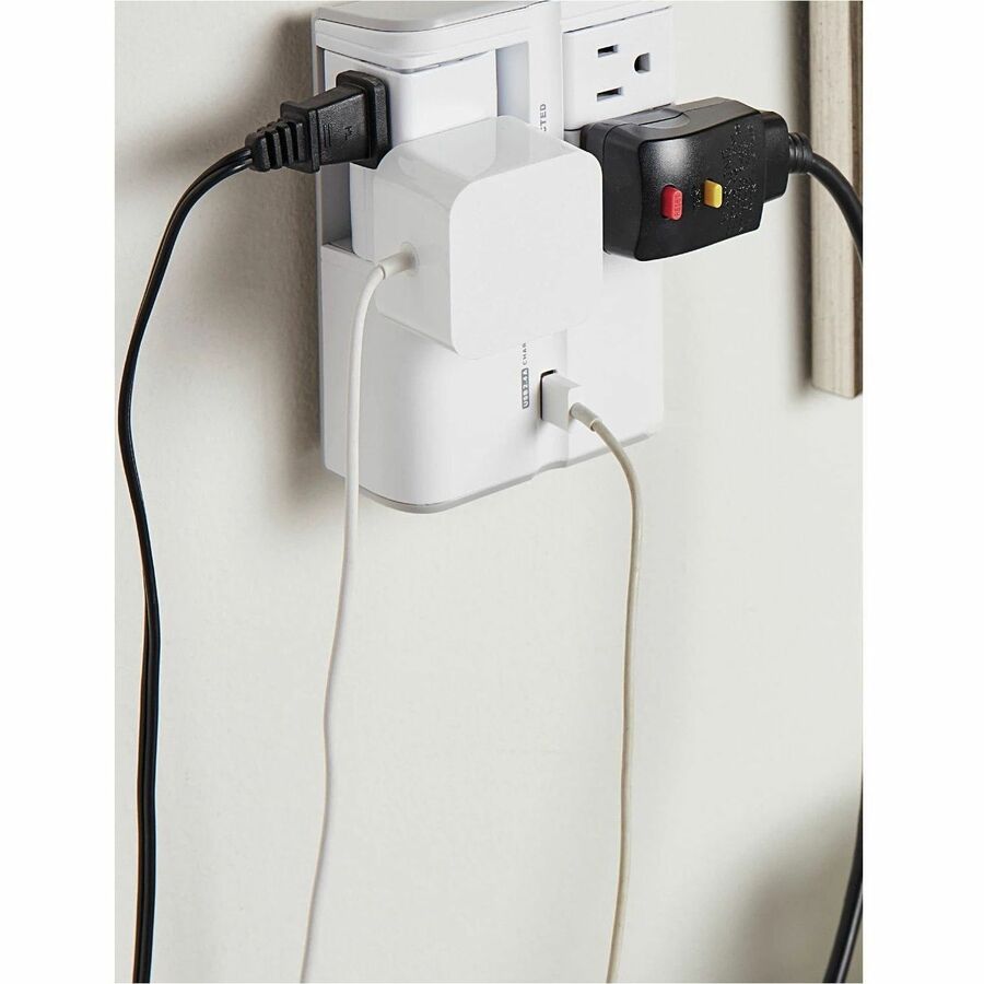 Legrand Sanus On-Wall Surge Protector - 4 Rotating Outlet Power Strip with USB ports - White