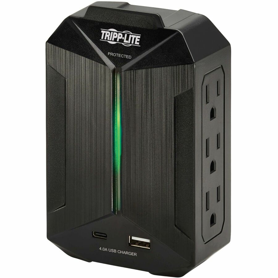 Eaton Tripp Lite Surge Protector 6-Outlet 2 USB Ports Direct Plug-In 490 Joules Black, SK62USBC