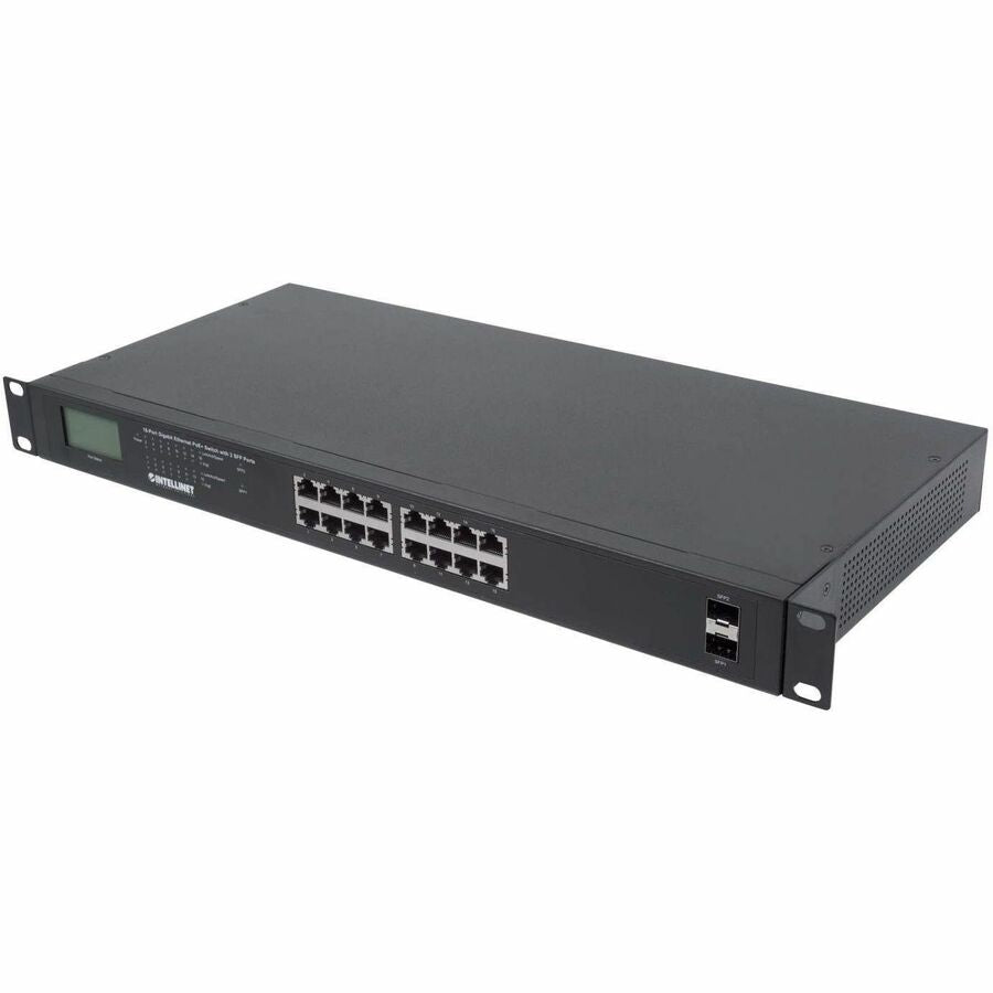 IC Intellinet 16-Port Gigabit Ethernet PoE+ Switch with 2 SFP Ports and LCD Screen