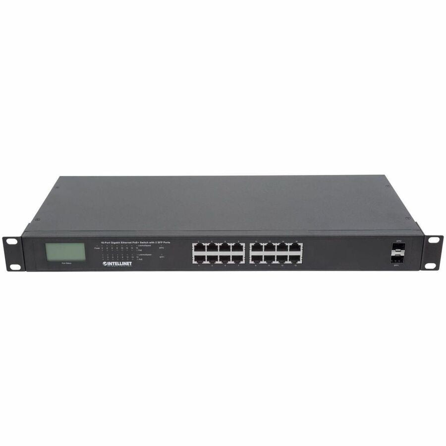 IC Intellinet 16-Port Gigabit Ethernet PoE+ Switch with 2 SFP Ports and LCD Screen