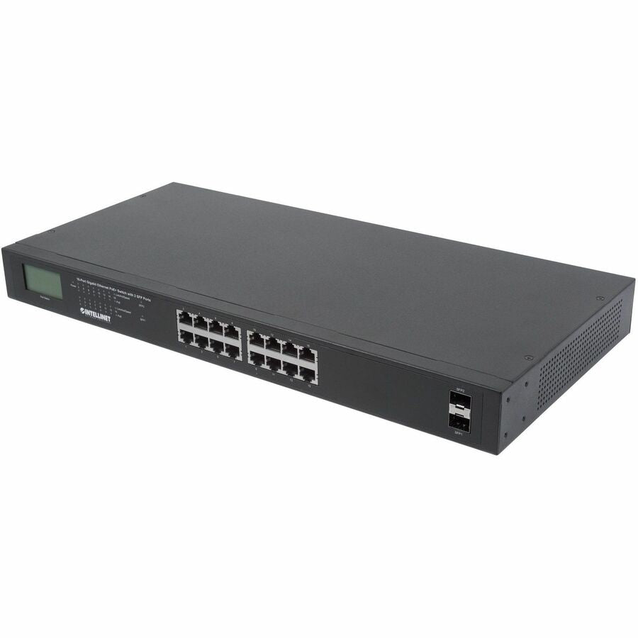 IC Intellinet 16-Port Gigabit Ethernet PoE+ Switch with 2 SFP Ports and LCD Screen