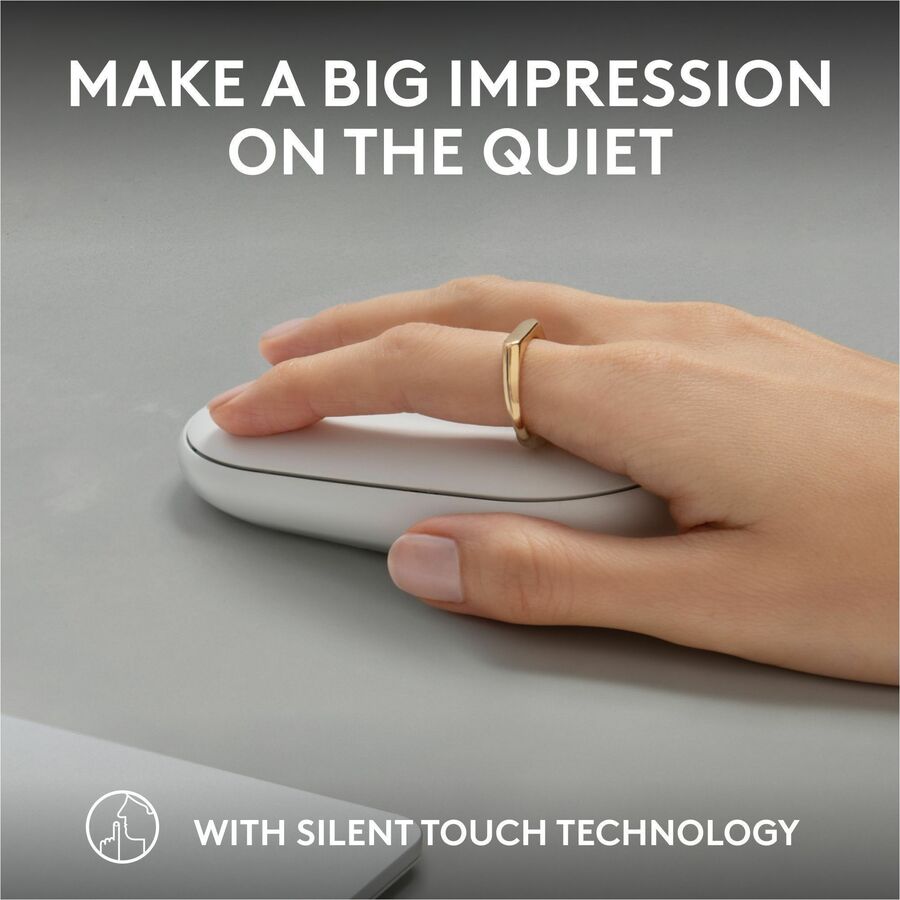 Logitech Pebble Mouse 2 M350s Slim Bluetooth Wireless Mouse, Portable, Customizable Button, Quiet Clicks, Tonal White