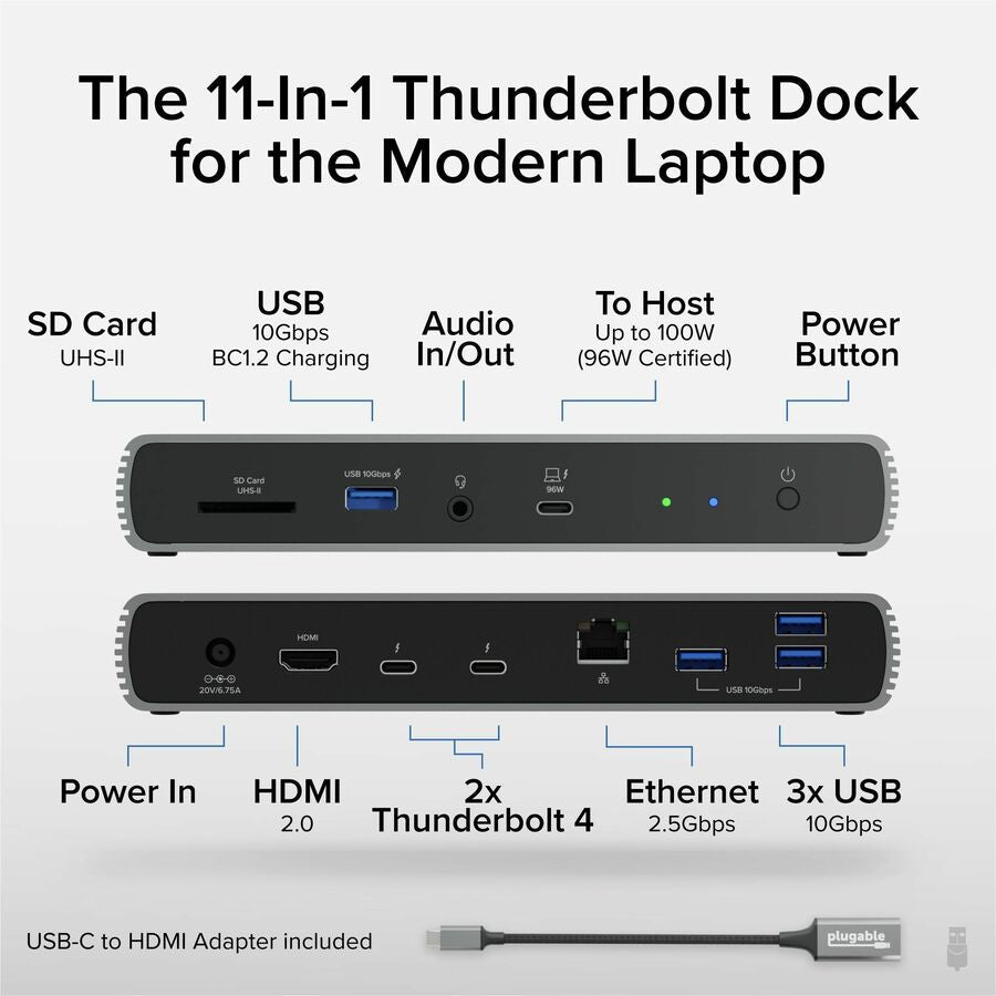 Plugable Thunderbolt 4 Dock with 100W Charging, Thunderbolt Certified, 3x Thunderbolt Ports
