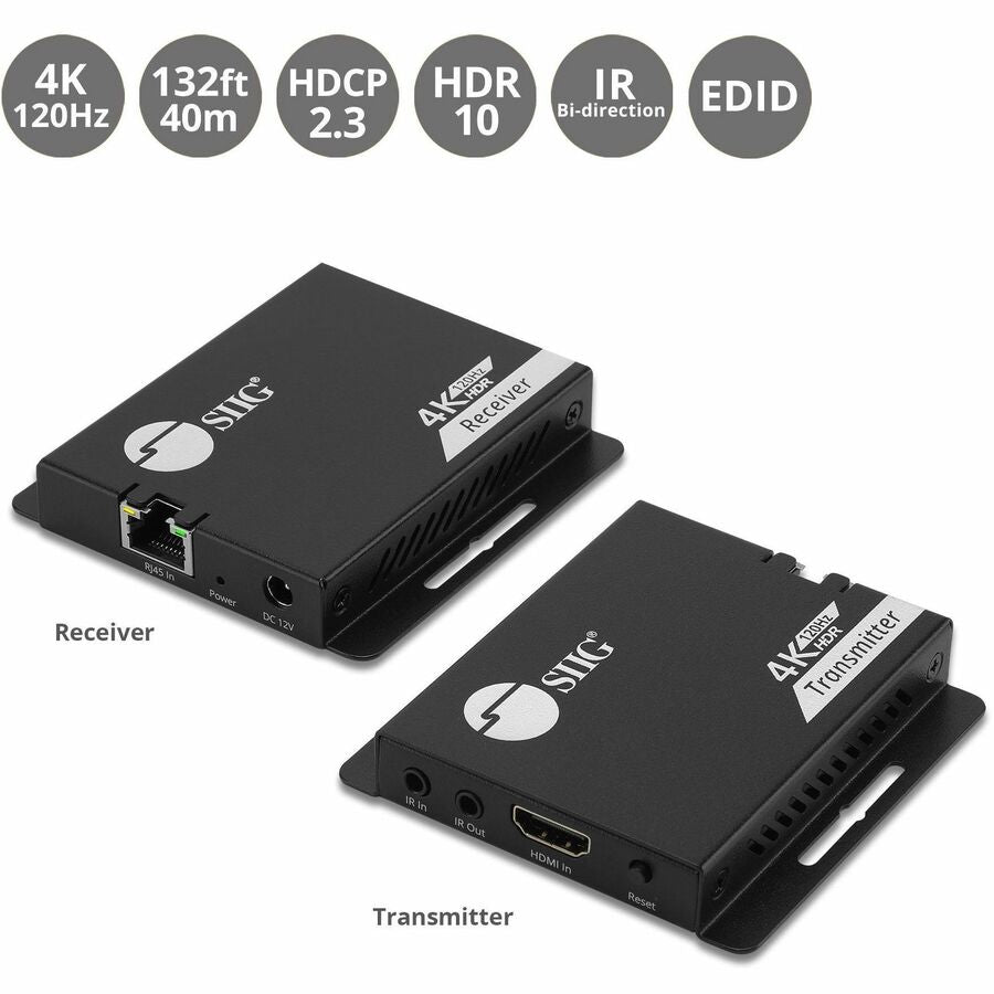 SIIG 4K120Hz HDMI Extender with IR - up to 132ft (40M) - EDID - Nearly zero latency
