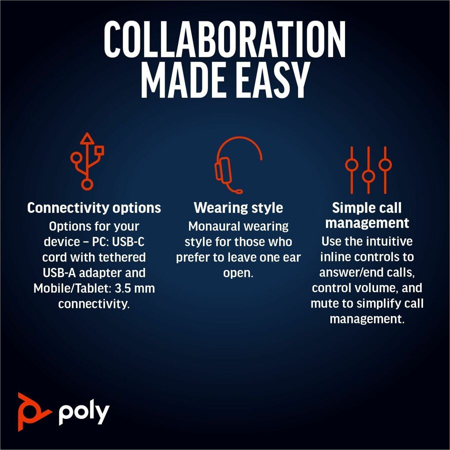 HP Poly Blackwire 5220 Stereo USB-C Headset + 3.5mm Plug + USB-C/A Adapter