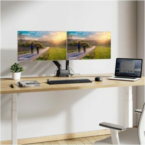 Manhattan Desk Mount for Monitor, Flat Panel Display, Curved Screen Display, TV, Docking Station, Hub, Peripheral Device - Black - Landscape/Portrait