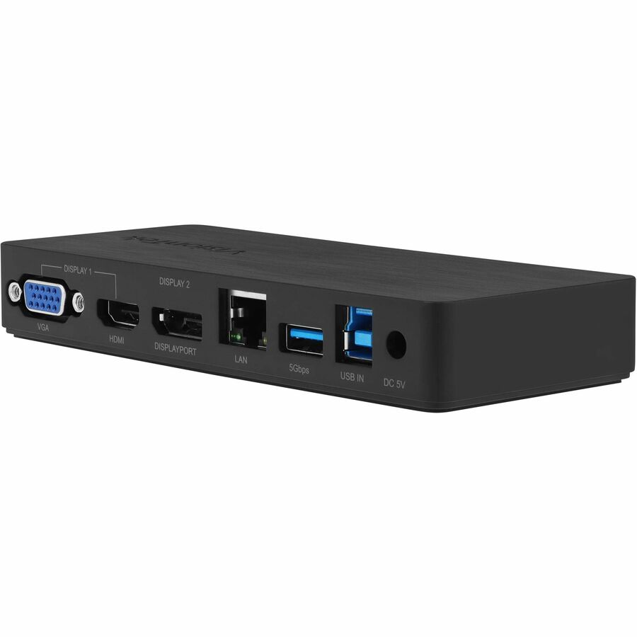 The VisionTek VT1100 Dual Display Universal USB 3.0 Docking Station allows you to easily connect your Windows™, Mac™ and Chrome™ laptop to dual displays, additional USB-A ports, headset, and wired networking through a  single USB-A 5Gbps connection.