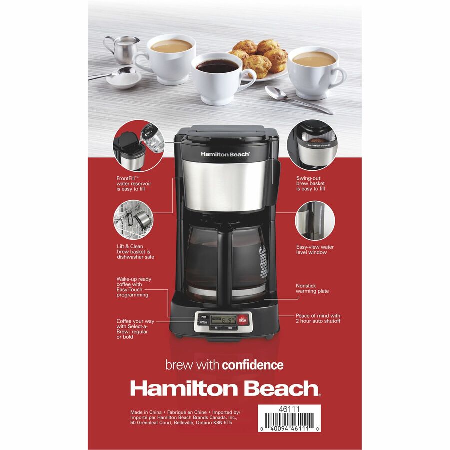 Hamilton Beach FrontFill 5 Cup Compact Coffee Maker with Programmable Clock & Glass Carafe