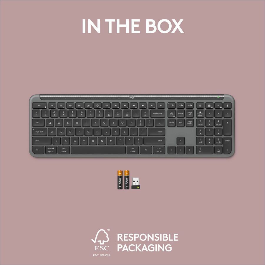 Logitech Signature Slim K950 Wireless Keyboard, Sleek Design, Quiet Typing, Bluetooth, Multi-OS, Graphite