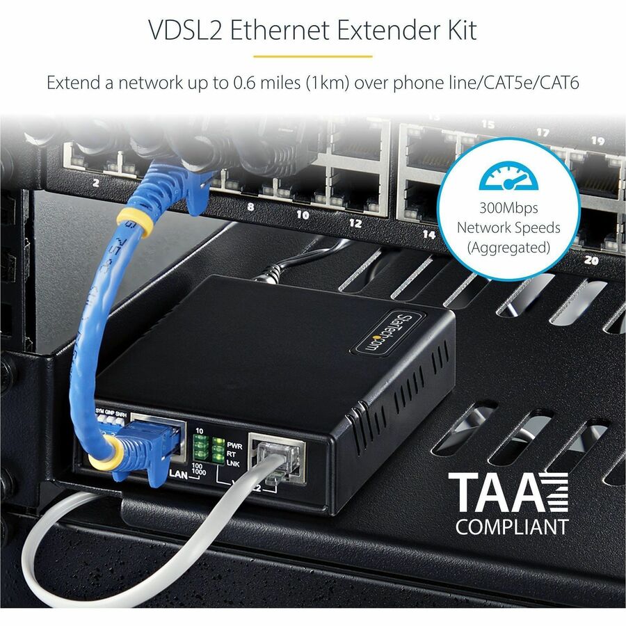 StarTech VDSL2 Ethernet Extender, 3.8", Black, VDSL-LAN-EXTENDER-1G