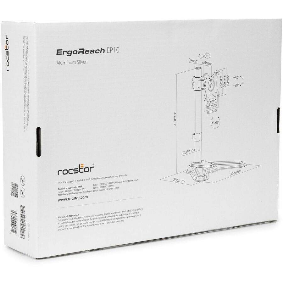 Rocstor ErgoReach Mounting Pole for Monitor, Display - Silver