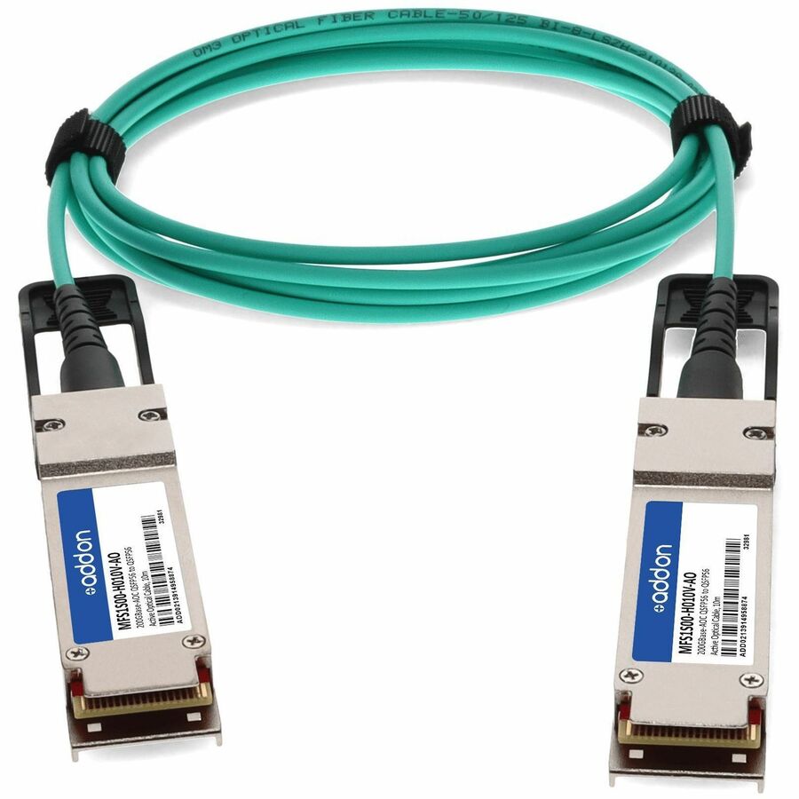ADDON Mellanox MFS1S00-H010V Compatible TAA 200GBase-AOC QSFP56 DSP Active Optical Cable (850nm, MMF, 10m), 32.81 ft, MFS1S00-H010V-AO, Male