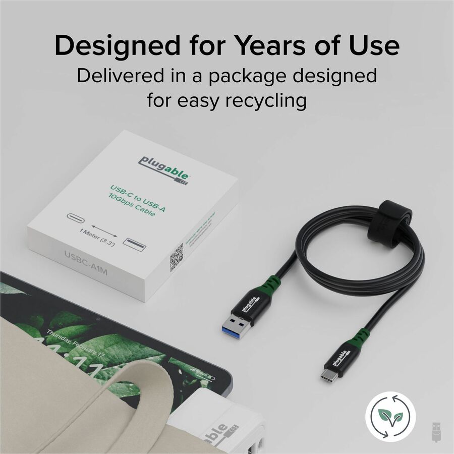 Plugable USB C to USB A Cable, USB 3.2 Gen 2 USB Cables, 3A (15W) Charging USB C Data Cable