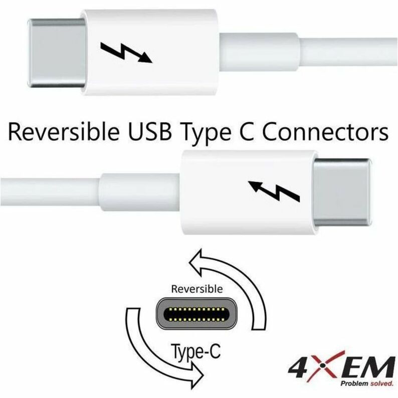 4XEM 20Gbps 6FT/2M Thunderbolt 3 White Cable