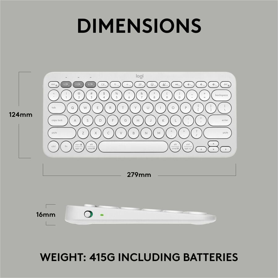 Logitech Pebble Keys 2 K380s, Multi-Device Bluetooth Wireless Keyboard with Customizable Shortcuts, Tonal White