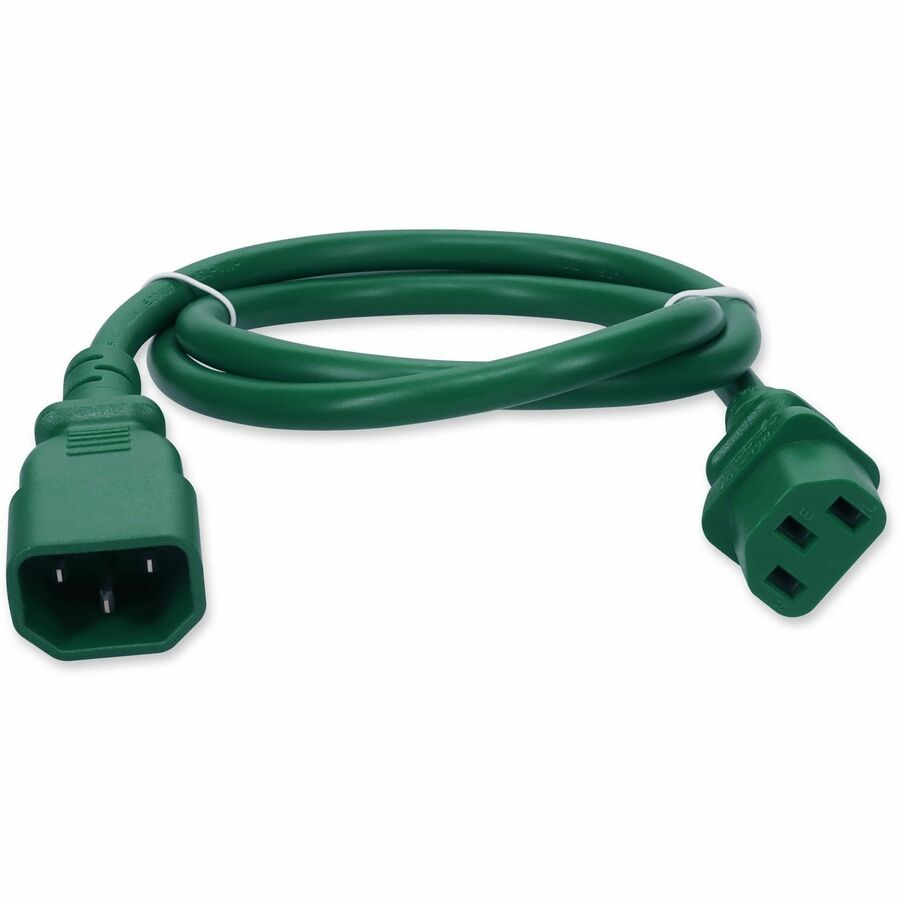 AddOn 3ft C13 Female to C14 Male 14AWG 100-250V at 15A Green Power Cable