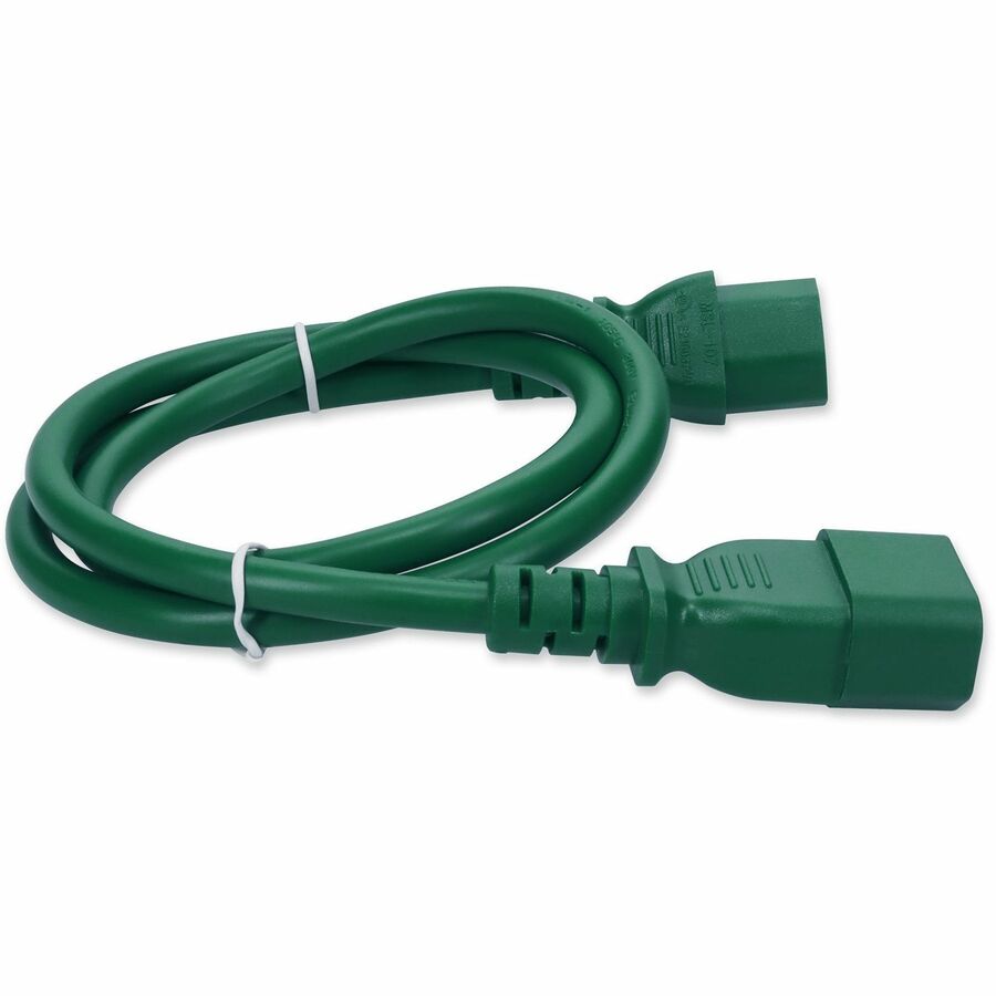 AddOn 3ft C13 Female to C14 Male 14AWG 100-250V at 15A Green Power Cable