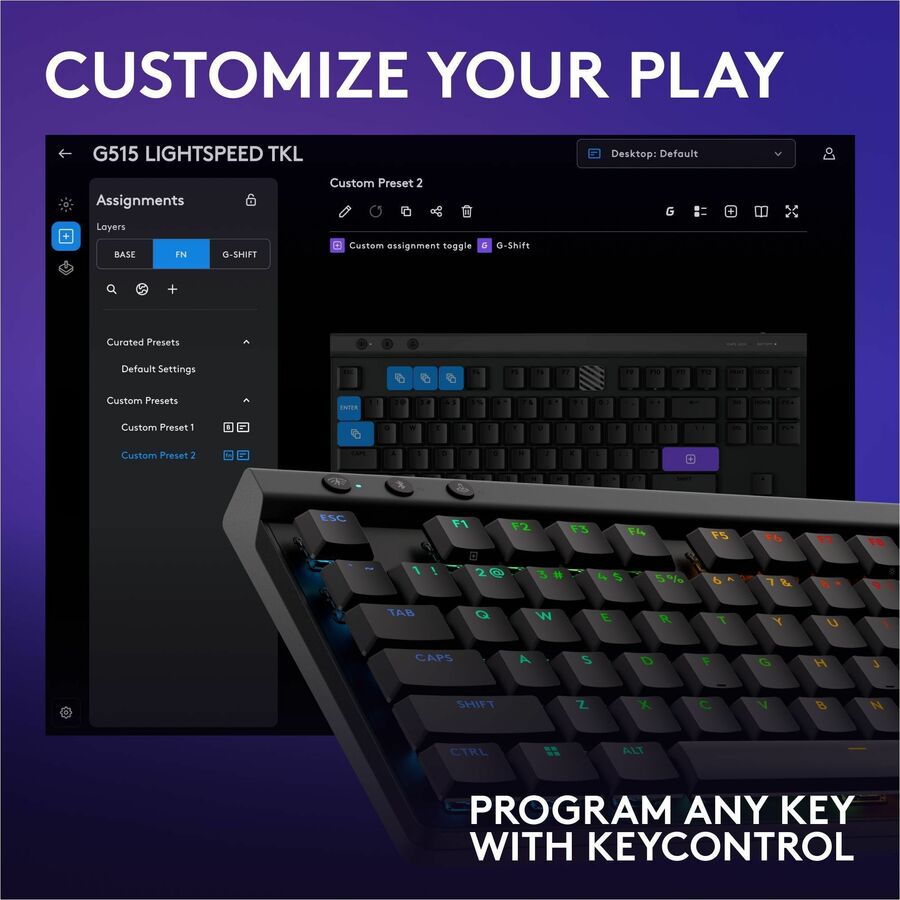 Logitech G515 LIGHTSPEED TKL Linear Blk, 16.8M Cable, G515 LIGHTSPEED TKL Linear Black Ultra Thin 22 MM Design Meets High Performance Engineering