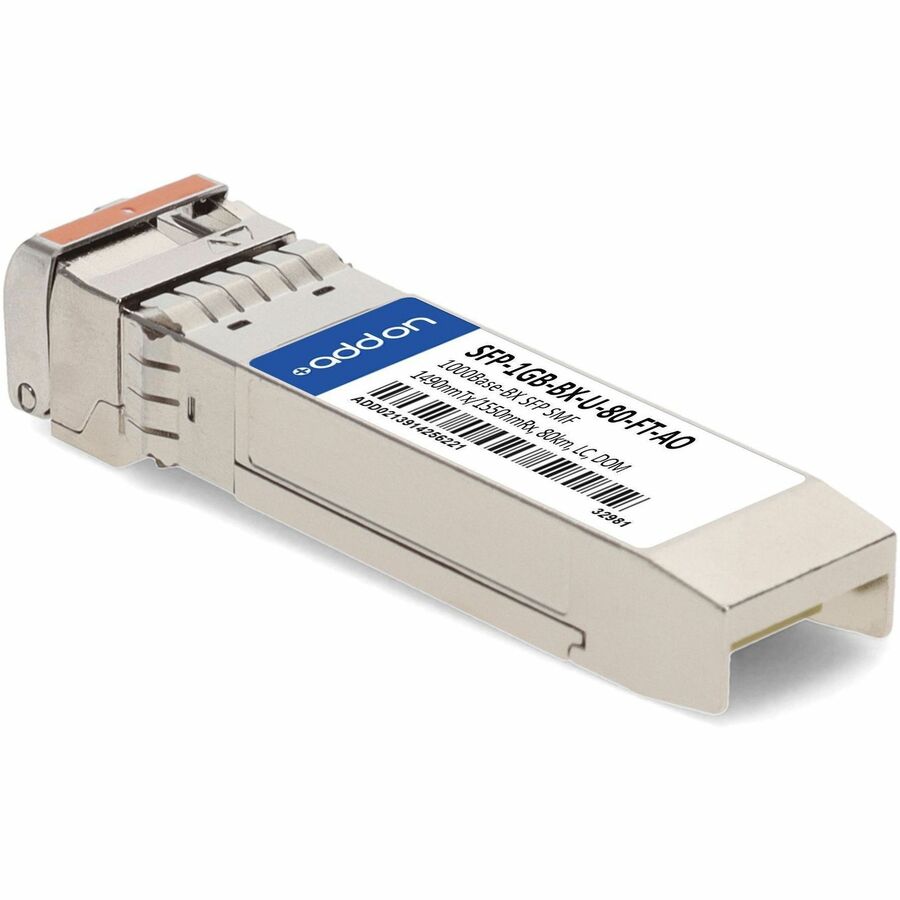 AddOn Fortinet Compatible TAA 1000Base-BX SFP Transceiver (SMF, 1490nmTx/1550nmRx, 80km, LC, DOM)