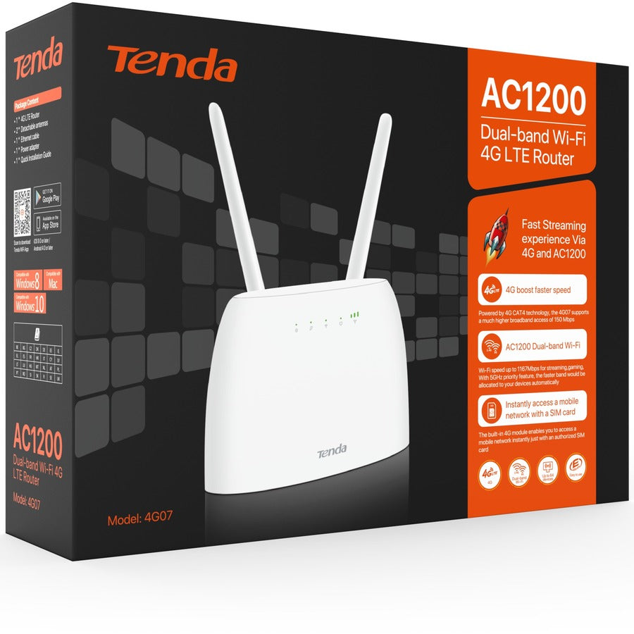 Tenda 4G07 Wi-Fi 5 IEEE 802.11b/g/n/ac 1 SIM Ethernet, Cellular Wireless Router