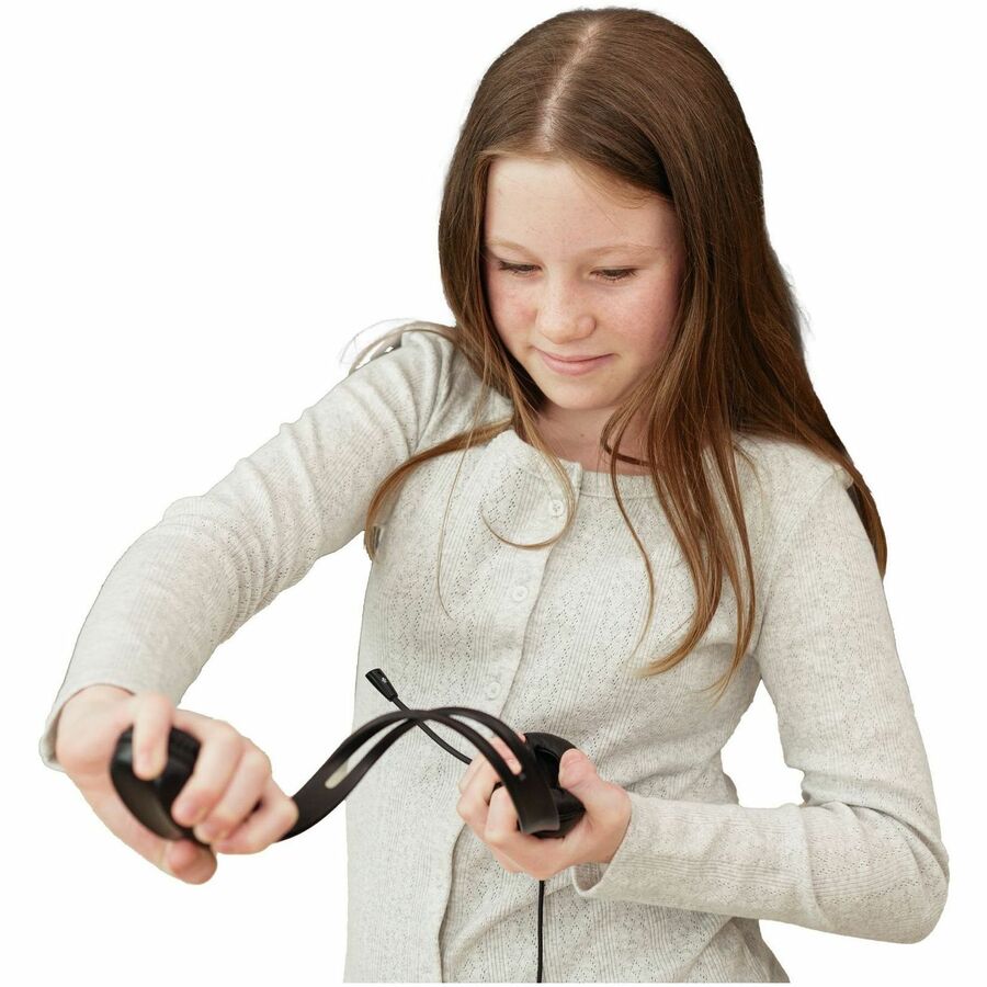 Cyber Ultra flexible headband, durable braided cord, built in self fastening closure for cord management, 6' cable. leatherette earpads, 1.26 in, AC-4014, USB, Wired