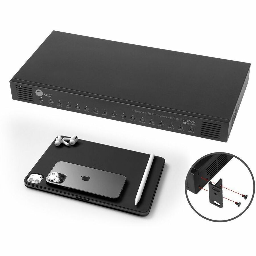 SIIG 16-Port Industrial USB-C PD Charging Station - 1000W - up to 10 USB-C 100W - up to 16 USB-C 60W