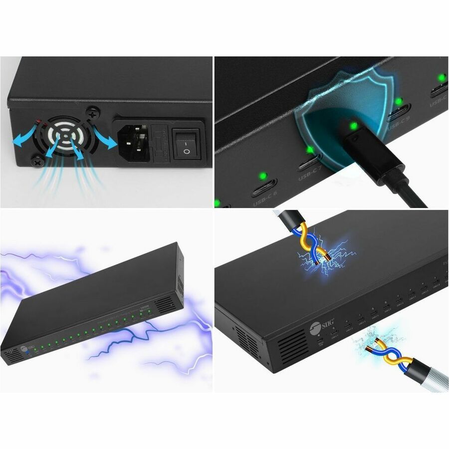 SIIG 16-Port Industrial USB-C PD Charging Station - 1000W - up to 10 USB-C 100W - up to 16 USB-C 60W