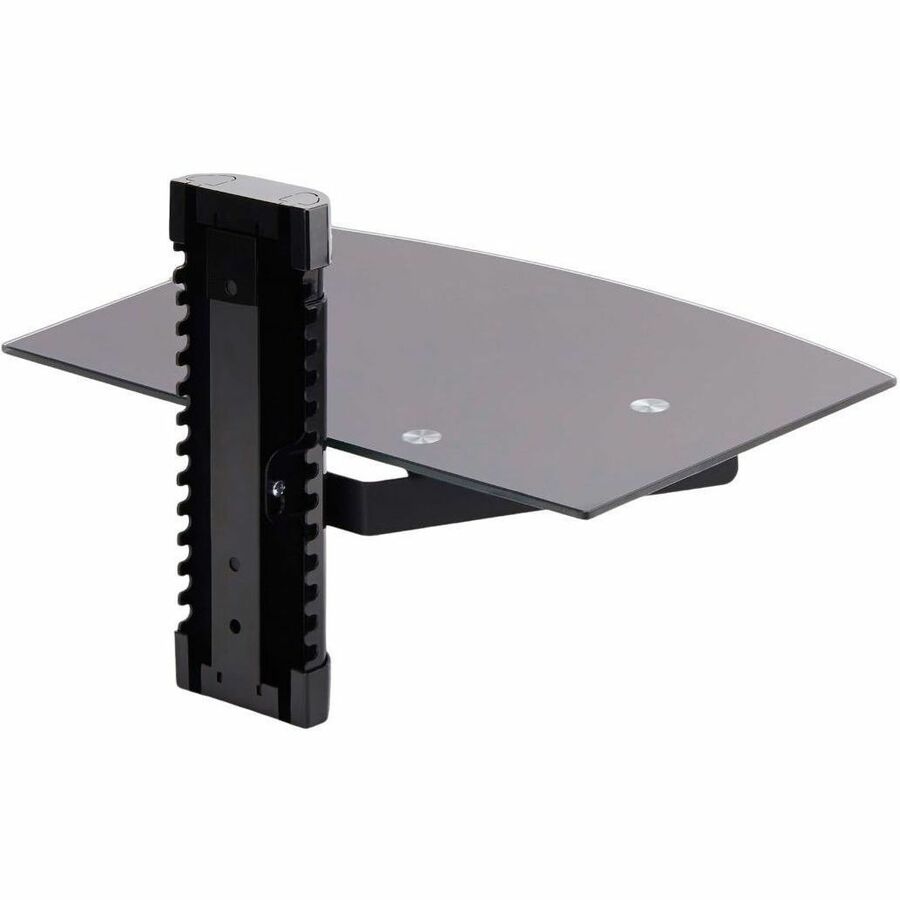 StarTech.com Floating Wall-Mounted AV Shelf, Adjustable Height Shelf For Under TV A/V Equipment, Black Tempered Glass Shelf