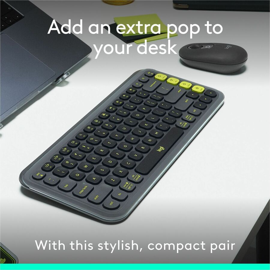 Logitech POP ICON COMBO, Bluetooth Keyboard and Mouse Combo, Comfortable Typing, Programmable Keys and Buttons, Quiet Clicks (Graphite & Green)
