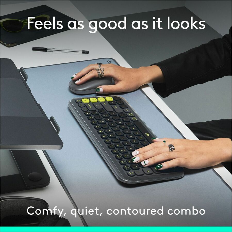 Logitech POP ICON COMBO, Bluetooth Keyboard and Mouse Combo, Comfortable Typing, Programmable Keys and Buttons, Quiet Clicks (Graphite & Green)