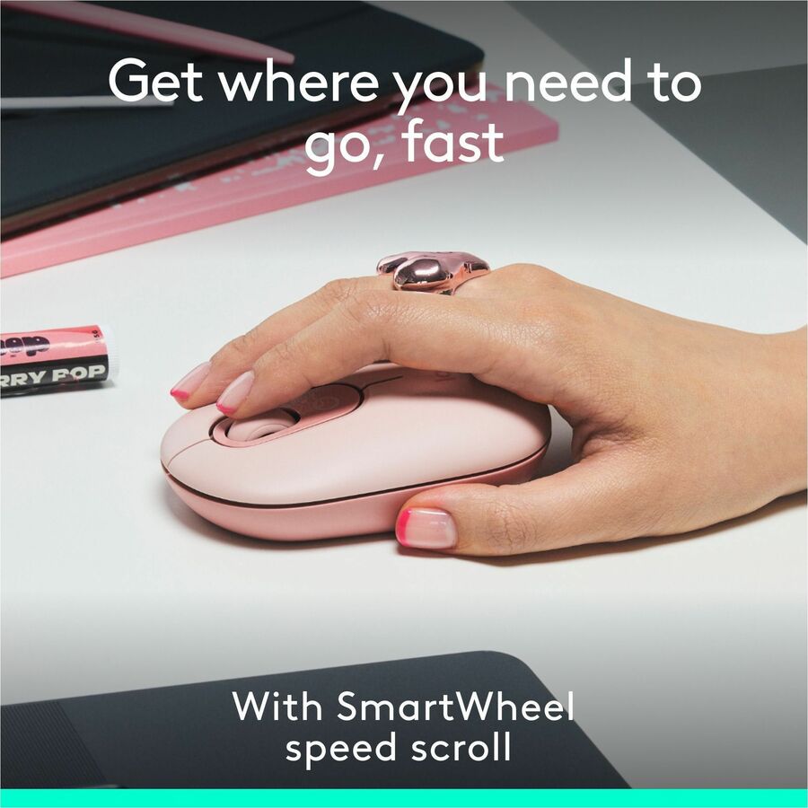 Logitech POP Mouse, Compact and Portable Wireless Bluetooth Mouse With Programmable Buttons and Quiet Clicks, Easy-Switch Between up to 3 Devices, Rose
