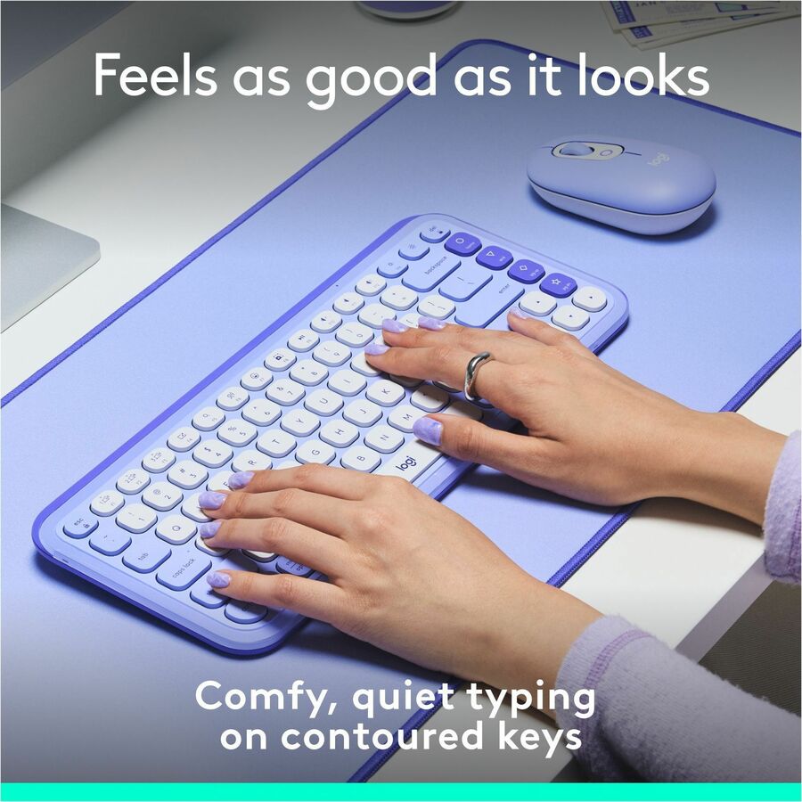Logitech POP ICON KEYS Wireless Bluetooth Keyboard, Comfortable Typing, Programmable Keys, Easy-Switch Between up to 3 Devices (Lilac & Off-white)
