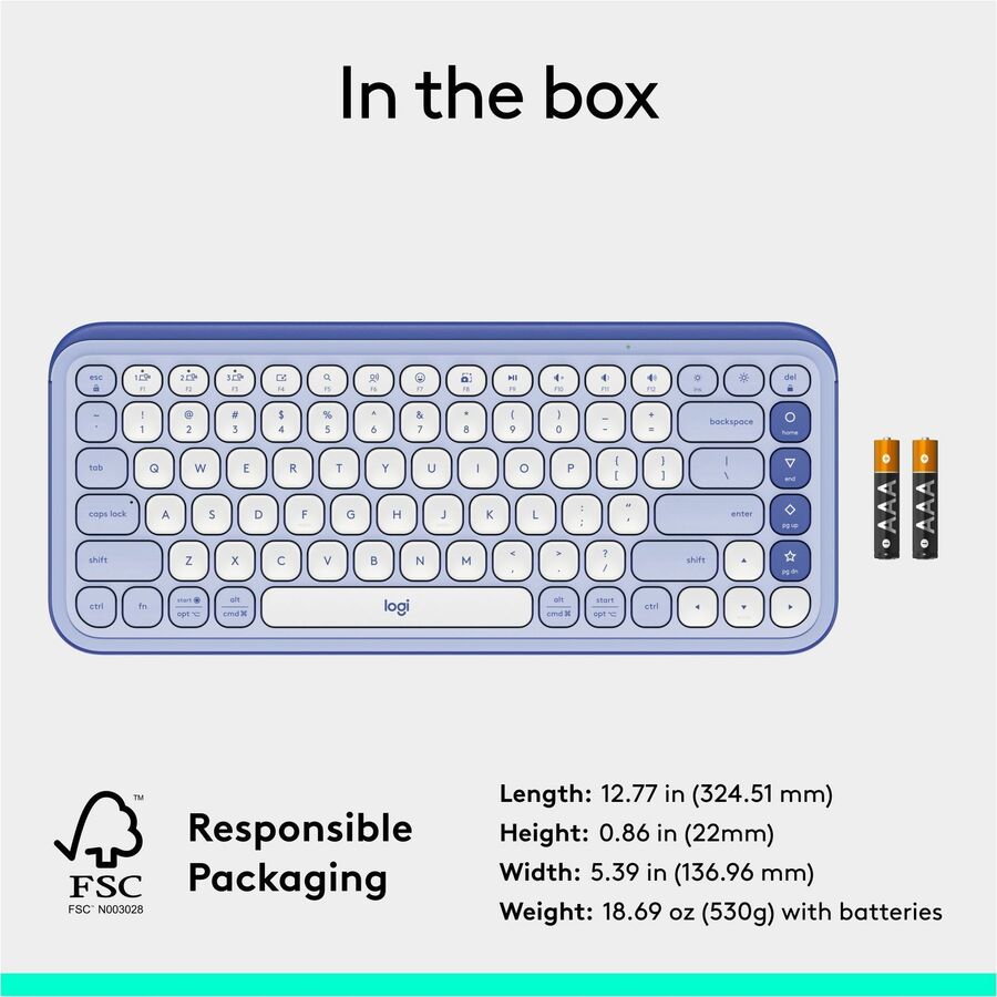 Logitech POP ICON KEYS Wireless Bluetooth Keyboard, Comfortable Typing, Programmable Keys, Easy-Switch Between up to 3 Devices (Lilac & Off-white)