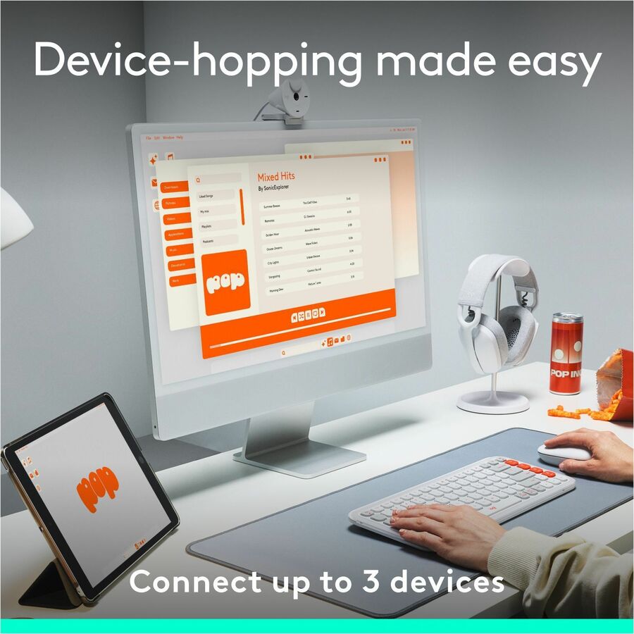 Logitech POP ICON KEYS Wireless Bluetooth Keyboard, Comfortable Typing, Programmable Keys, Easy-Switch Between up to 3 Devices (Off-white & Orange)