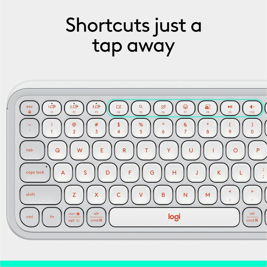 Logitech POP ICON KEYS Wireless Bluetooth Keyboard, Comfortable Typing, Programmable Keys, Easy-Switch Between up to 3 Devices (Off-white & Orange)