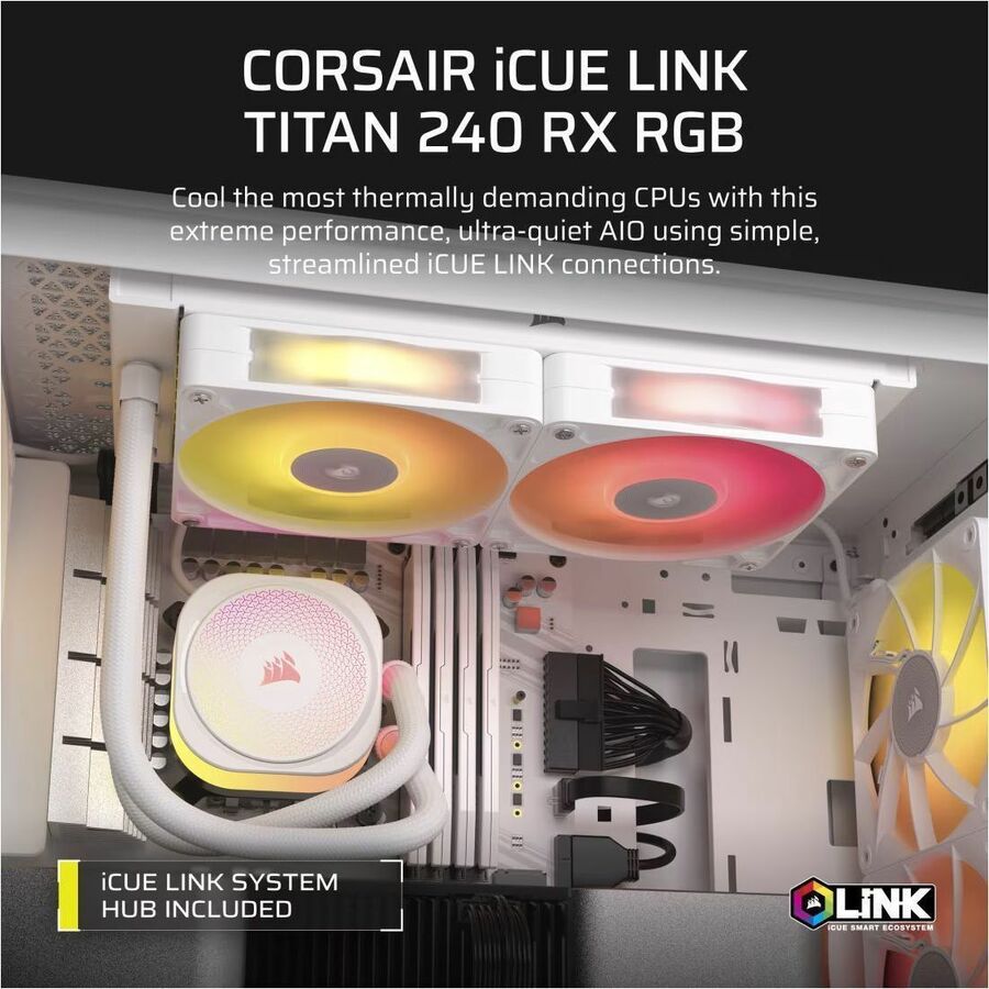 Corsair iCUE LINK TITAN 240 RX RGB AIO Liquid CPU Cooler - White