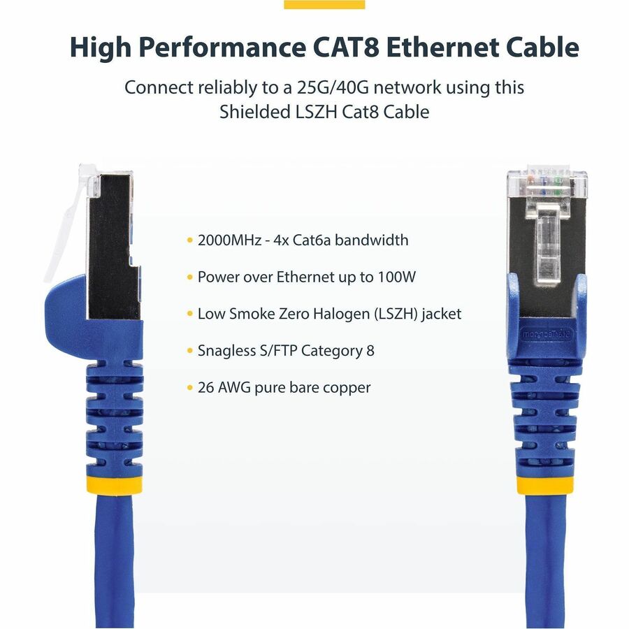 StarTech CAT8 Ethernet Cable LSZH, 1 ft, 1 x RJ-45 Network - Male, Blue