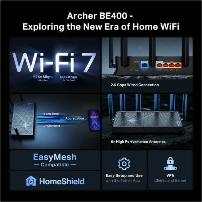 TP Link Archer BE400 - BE6500 Dual-Band Wi-Fi 7 Router