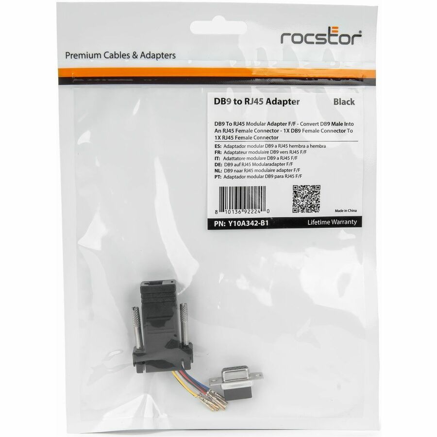 Rocstor DB9 to RJ45 Modular Serial Adapter - Black