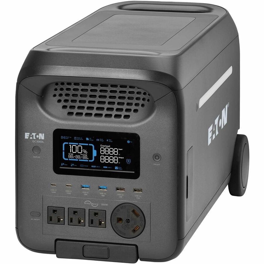 Eaton Portable Power Station - 3000W, Lithium-Ion (LFP), AC, DC, USB-A, USB-C, QC 3.0, LCD, Expandable Runtime