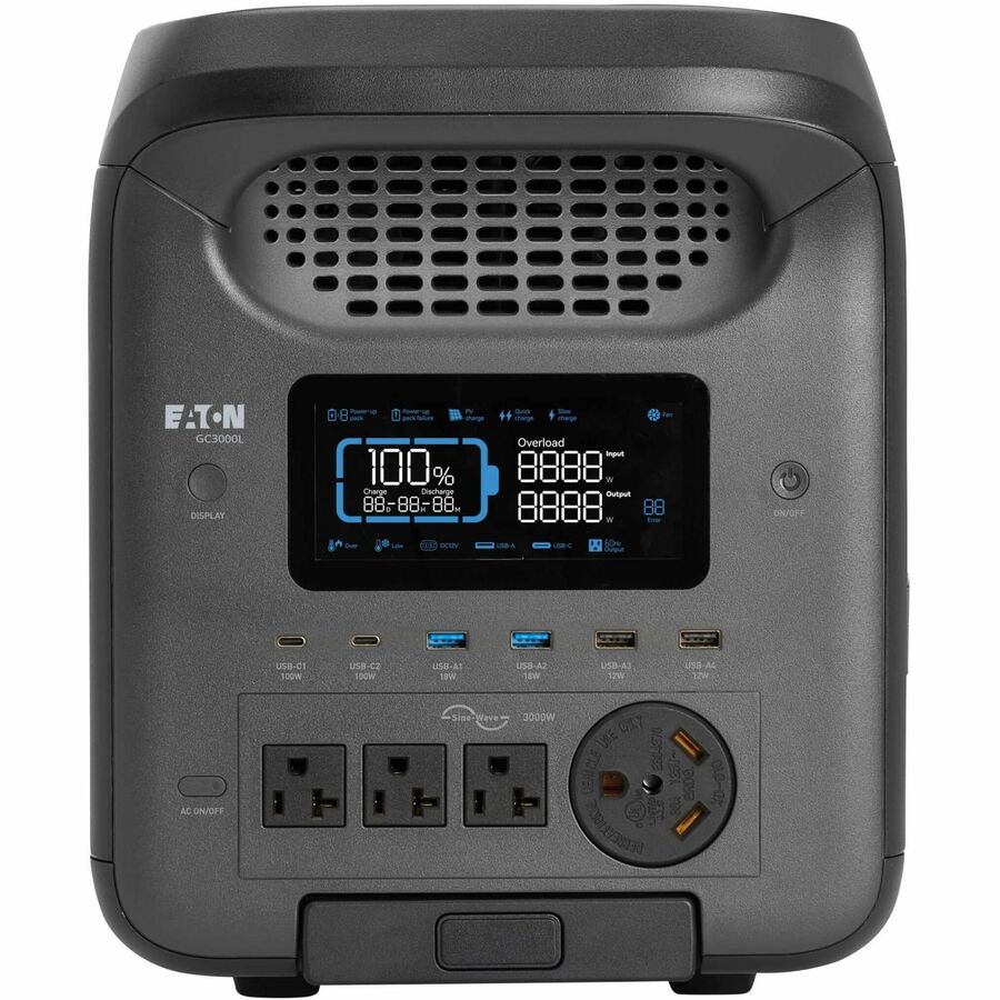 Eaton Portable Power Station - 3000W, Lithium-Ion (LFP), AC, DC, USB-A, USB-C, QC 3.0, LCD, Expandable Runtime
