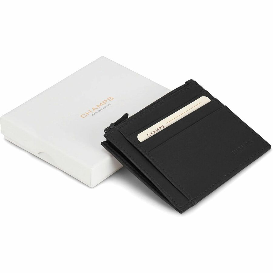 Champs OB-511-BLACK, RF, Onyx / Leather Zip Card Case