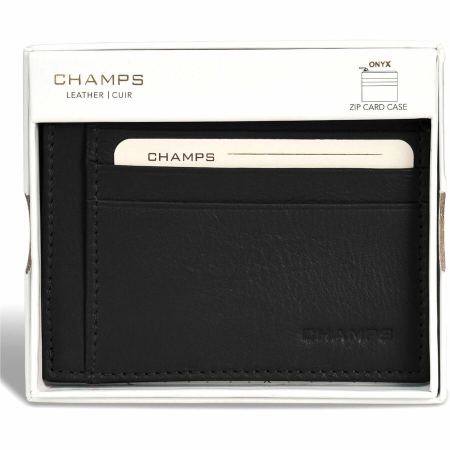 Champs OB-511-BLACK, RF, Onyx / Leather Zip Card Case