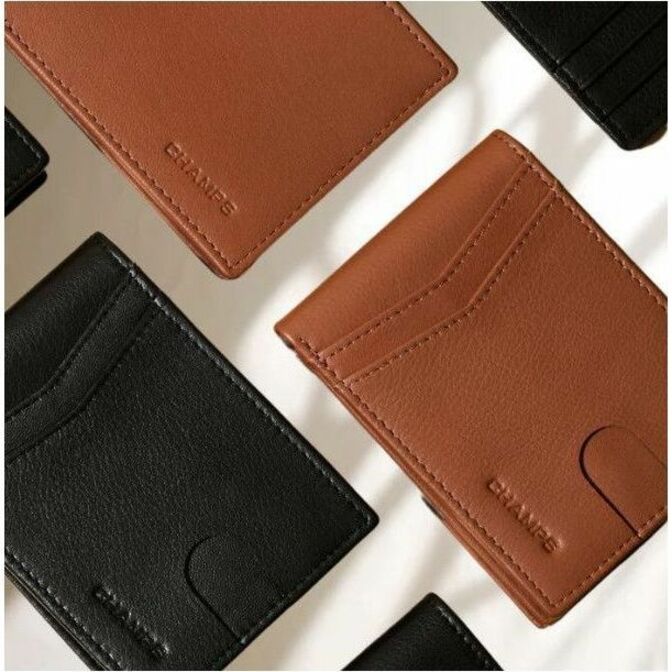 Champs OB-511-BLACK, RF, Onyx / Leather Zip Card Case