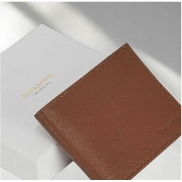 Champs OB-515-BROWN, RF, Onyx / Leather Mag Card Case