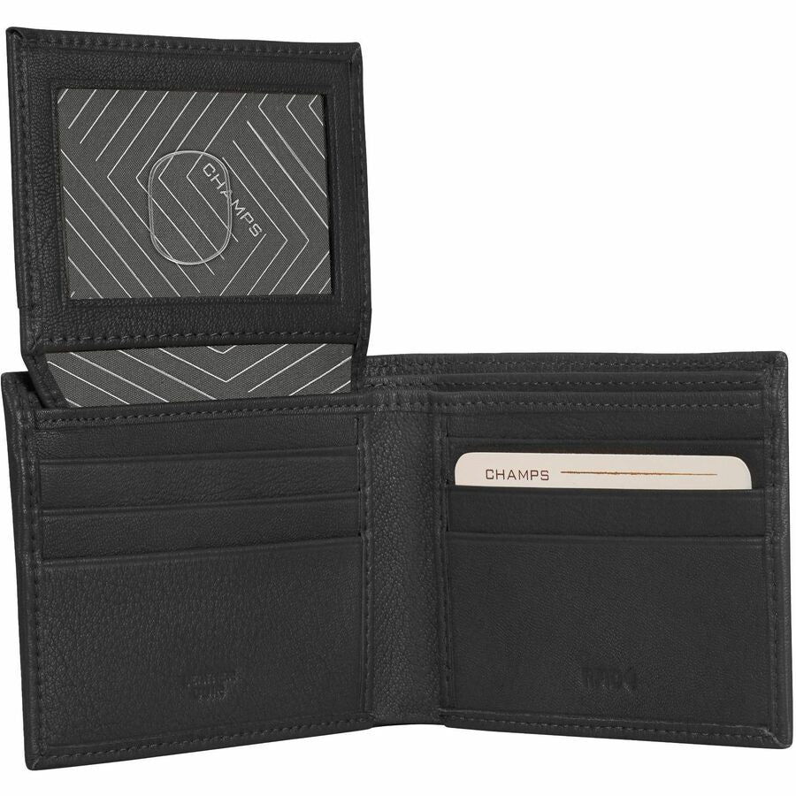 Champs OB-502-BLACK, RF, Onyx / Leather Top Wing Wallet