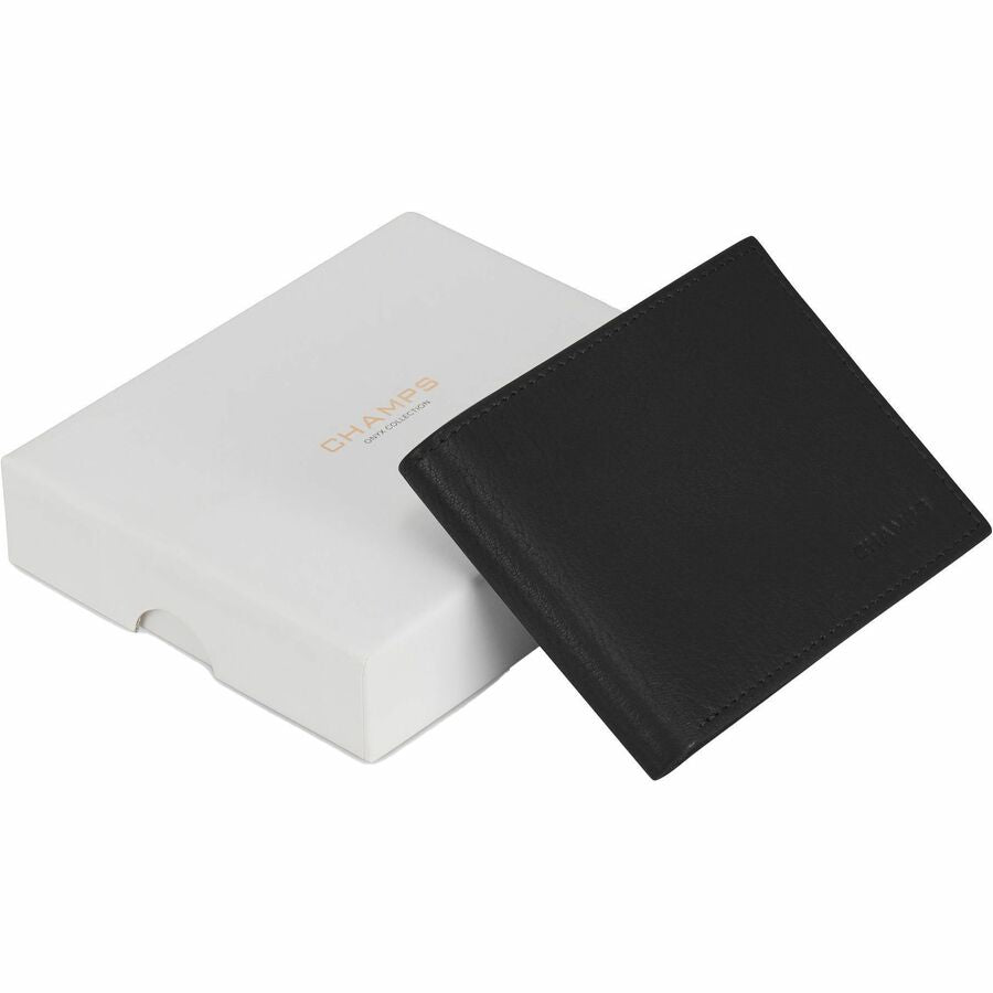 Champs OB-502-BLACK, RF, Onyx / Leather Top Wing Wallet