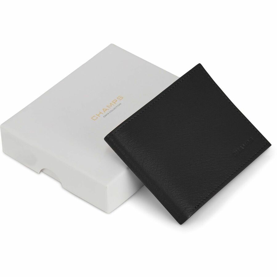 Champs OB-501-BLACK, RF, Onyx / Leather Bi-Fold Wallet