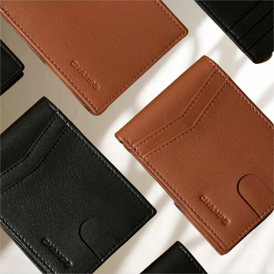 Champs OB-501-BLACK, RF, Onyx / Leather Bi-Fold Wallet