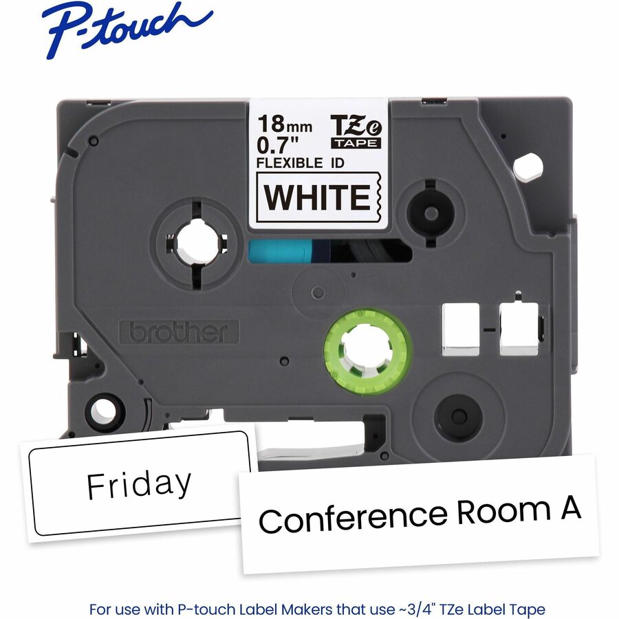 Brother Flexible ID Tape, 0.70", Black, TZEFX241G, 26.20 ft, White